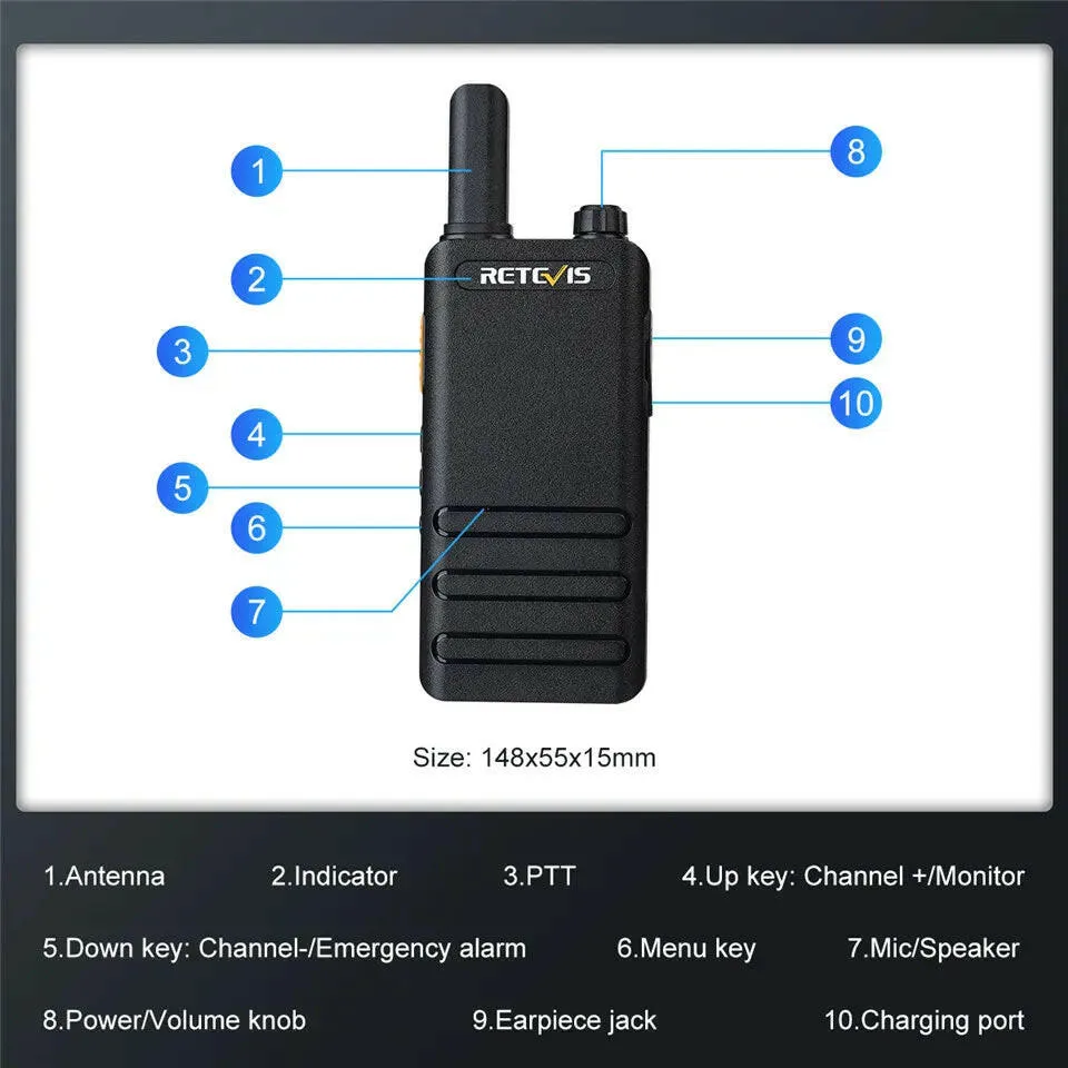 15mm Ultra-thin Mini Walkie Talkie Retevis RT622P Type C Charge VOX Walkie-talkies PMR446 Profesional Portable Two-way Radio ht