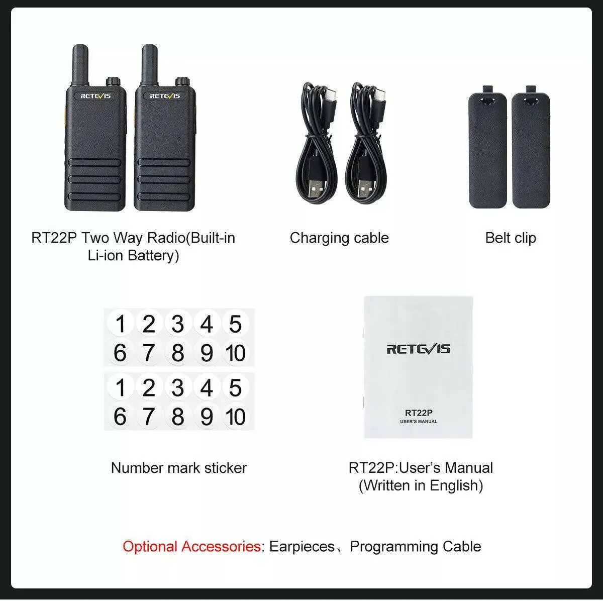 15mm Ultra-thin Mini Walkie Talkie Retevis RT622P Type C Charge VOX Walkie-talkies PMR446 Profesional Portable Two-way Radio ht