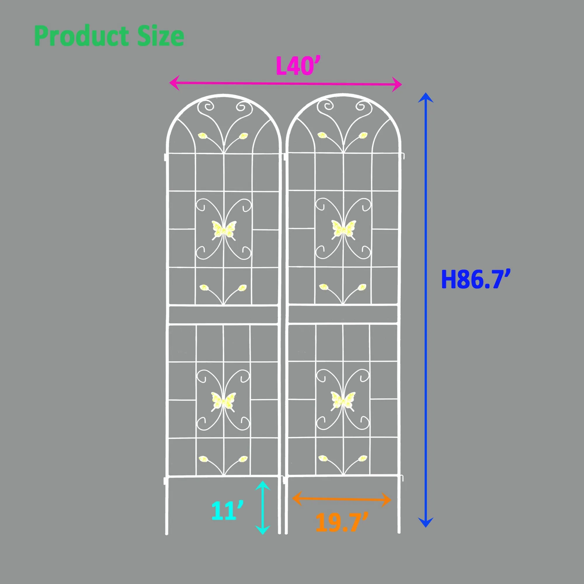 2 Pack Metal Garden Trellis 86.7" x 19.7" Rustproof Trellis for Climbing Plants Outdoor Flower Support Cream White