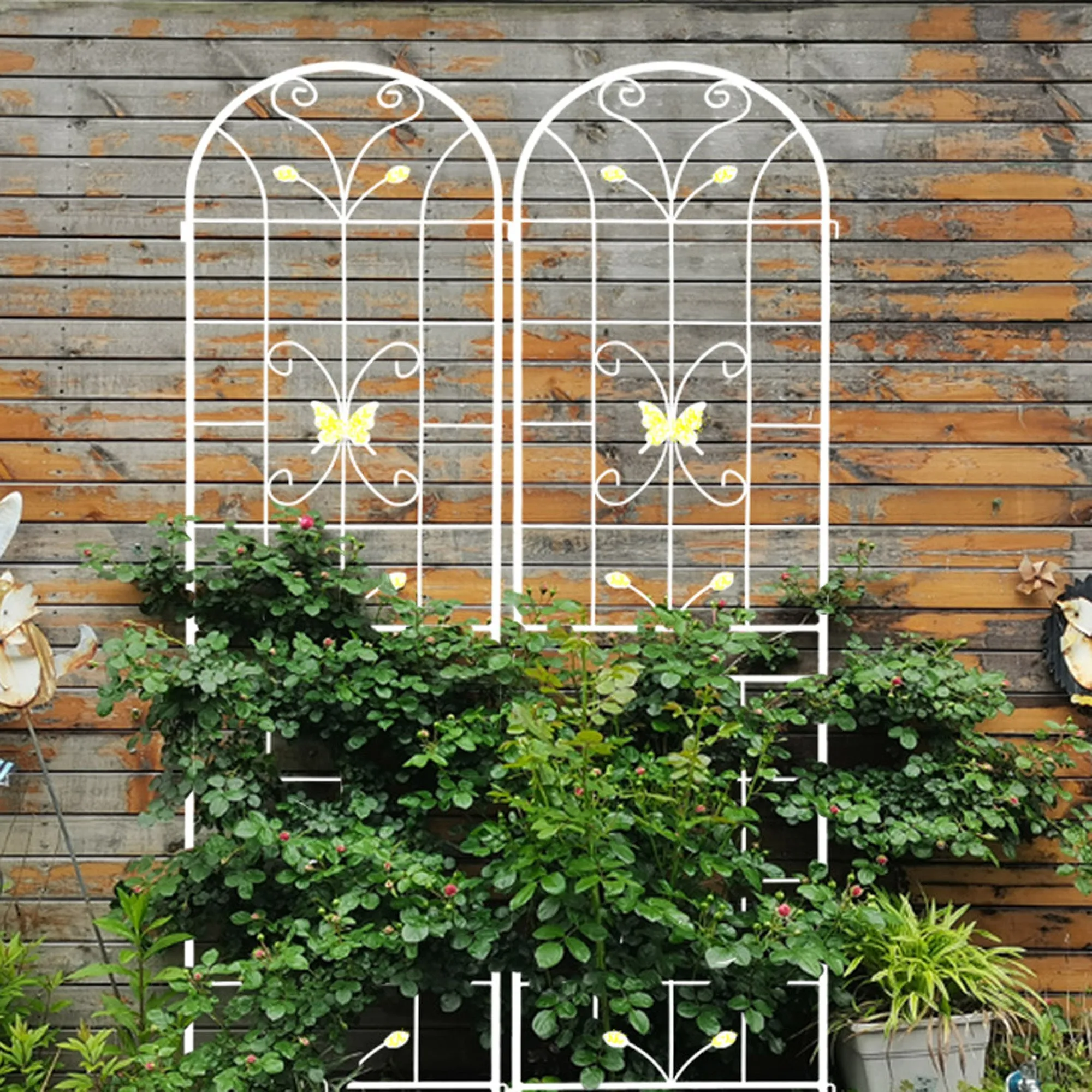 2 Pack Metal Garden Trellis 86.7" x 19.7" Rustproof Trellis for Climbing Plants Outdoor Flower Support Cream White