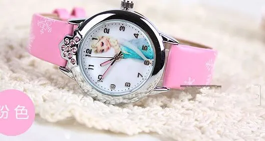 2016 New relojes Cartoon Children Watch Princess Elsa Anna Watches Fashion Kids Cute relogio Leather quartz WristWatch Girl Gift