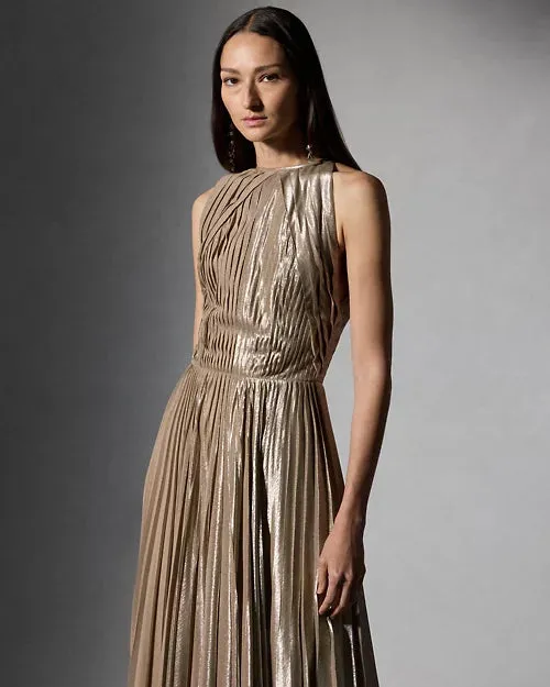 Abigail Pleated Metallic Cocktail Dress