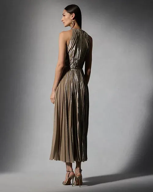 Abigail Pleated Metallic Cocktail Dress