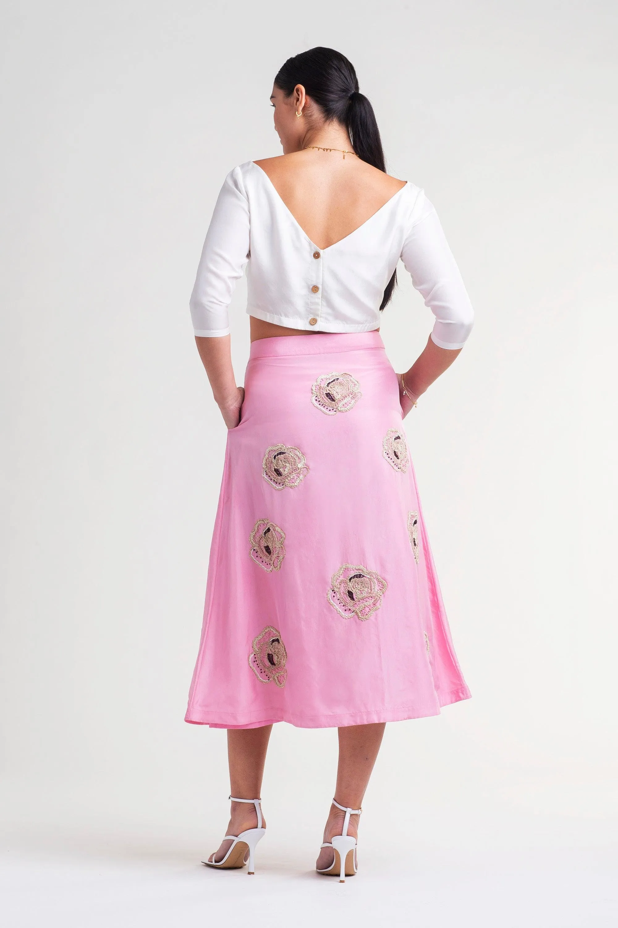 Amal Wrap Skirt with Hand Embroidery, Adjustable Sizing