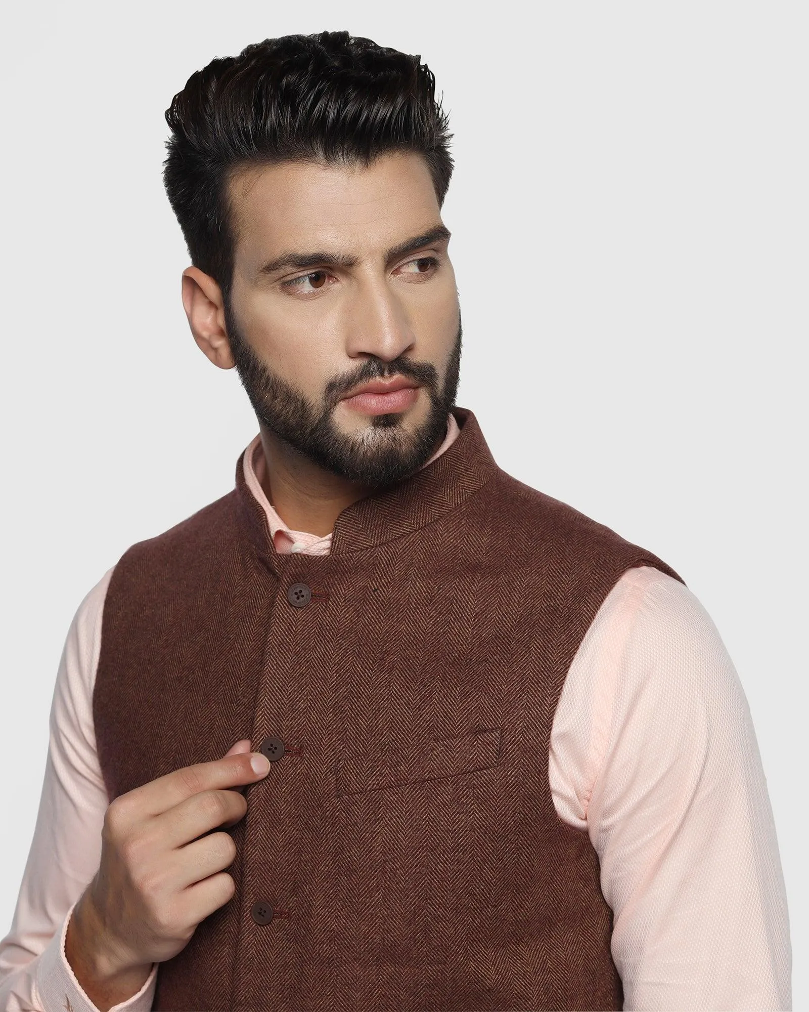 Bandhgala Casual Rust Textured Waistcoat - Hades