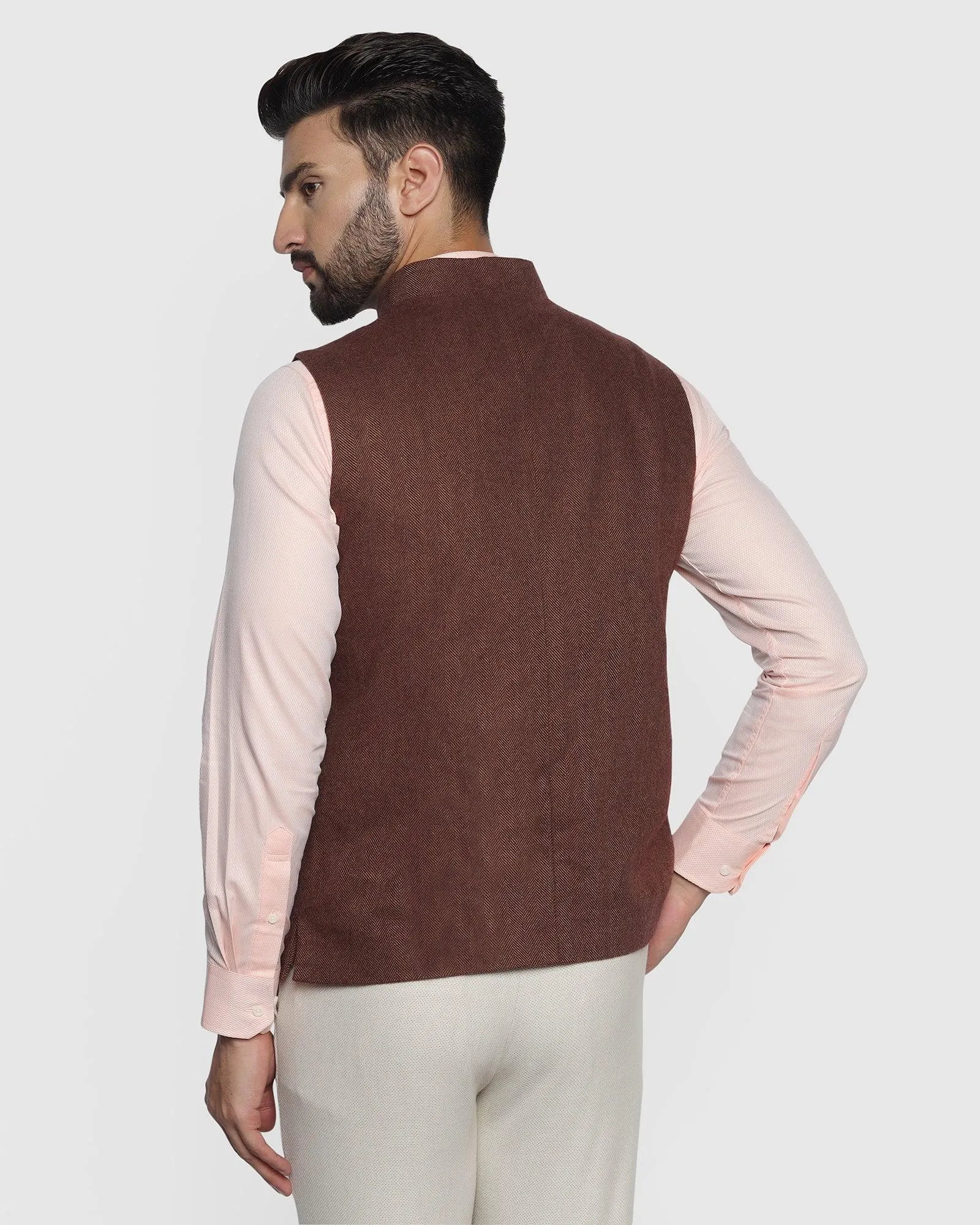 Bandhgala Casual Rust Textured Waistcoat - Hades