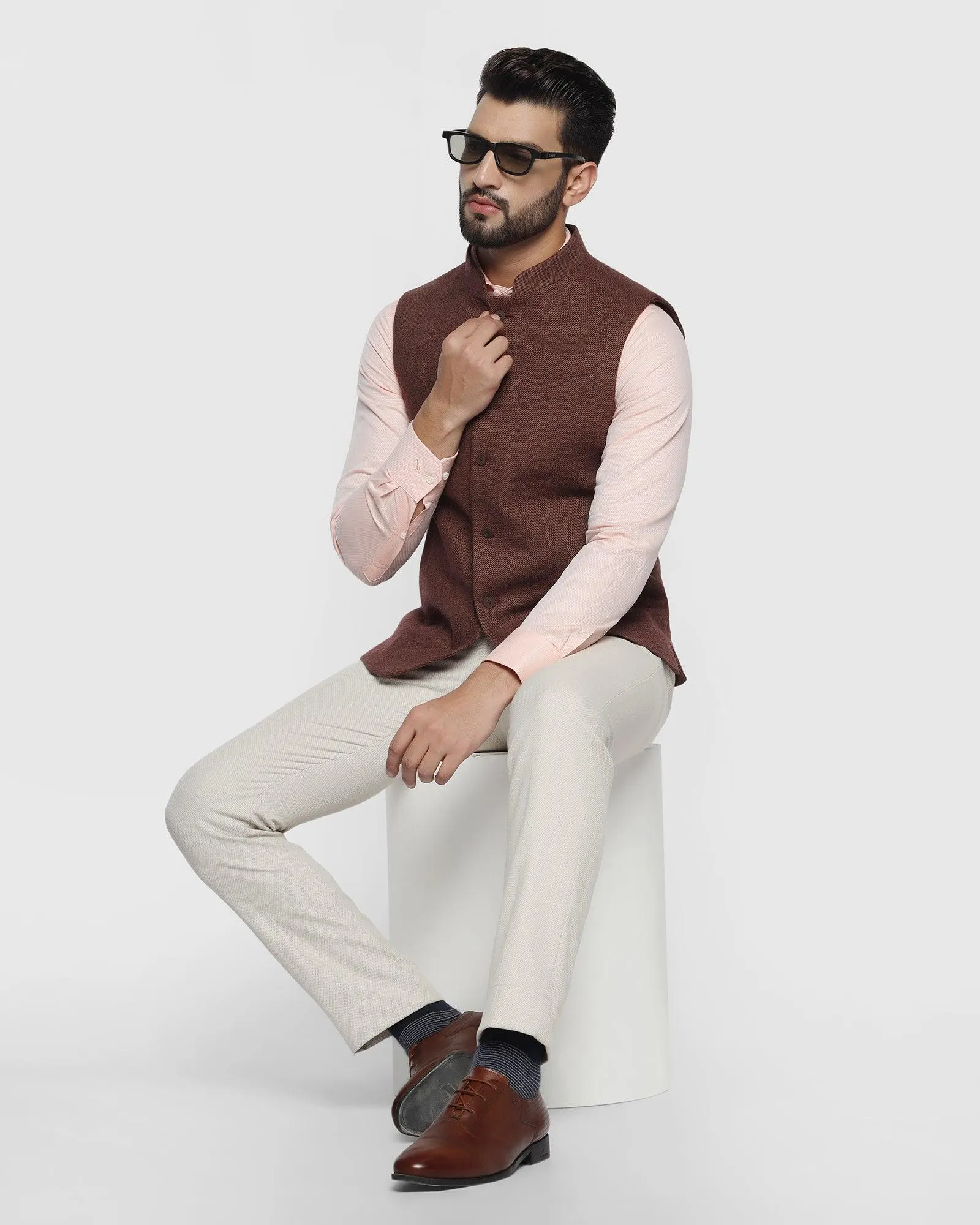 Bandhgala Casual Rust Textured Waistcoat - Hades