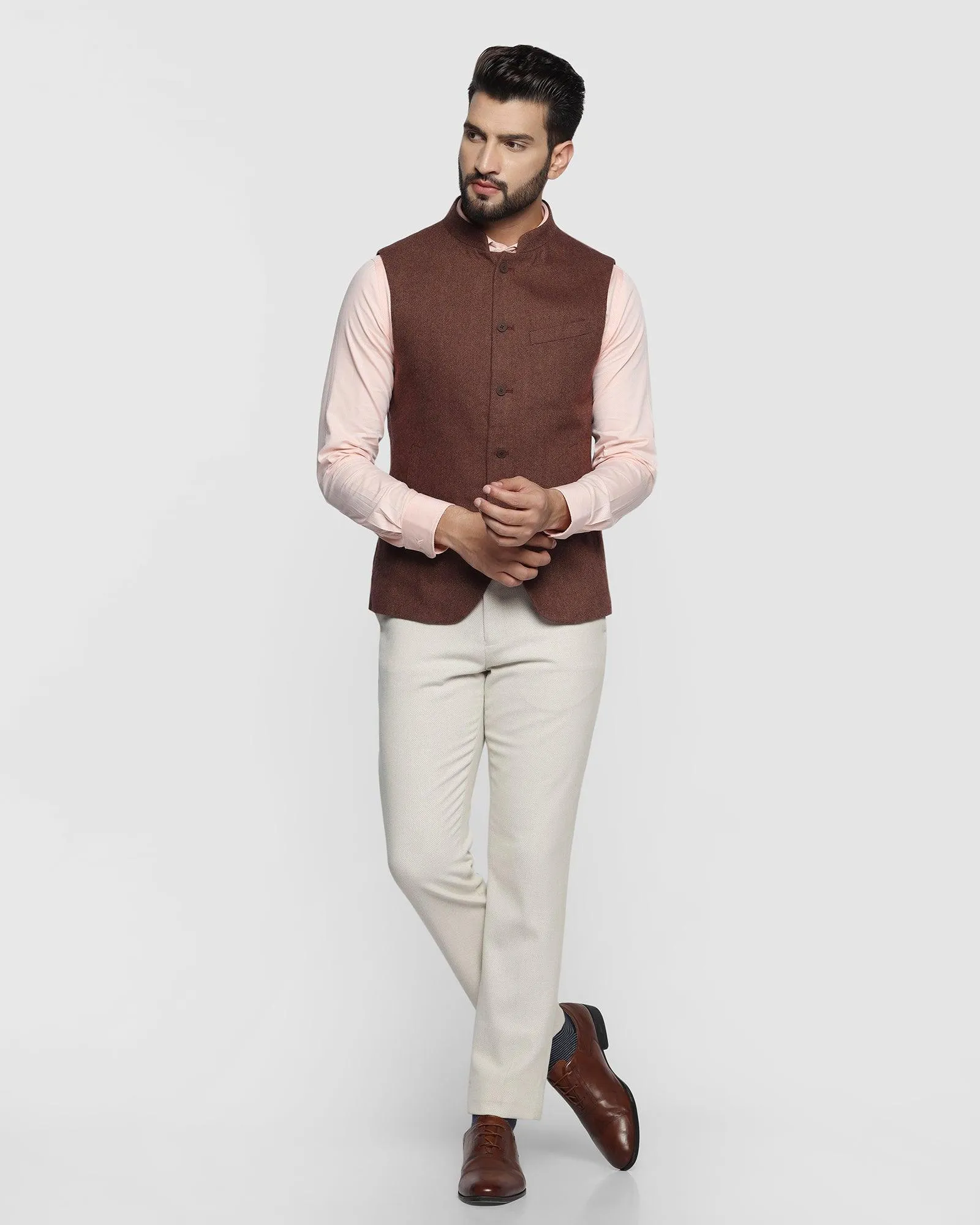 Bandhgala Casual Rust Textured Waistcoat - Hades