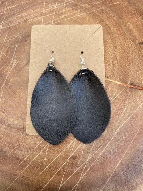 Black Leather Leaf Earrings