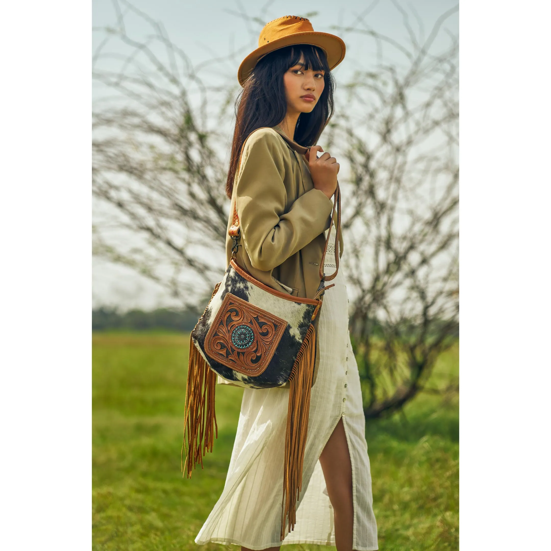 Brown Quilt   Hand-Tooled Bag