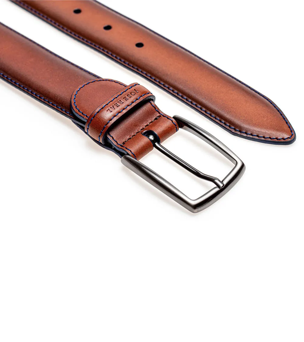 BROWN WITH BLUE STITCHING BELT (W)