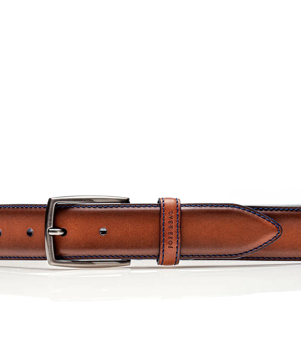 BROWN WITH BLUE STITCHING BELT (W)