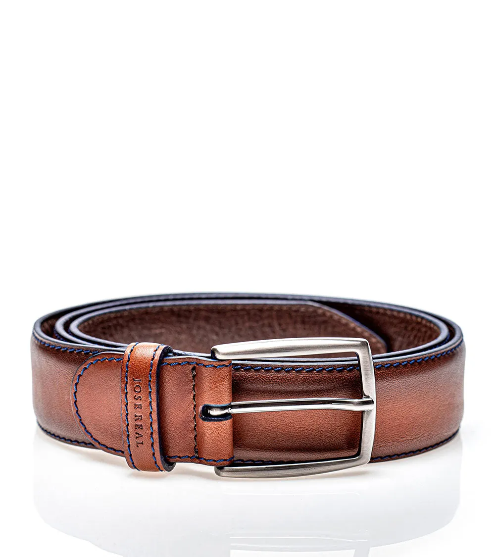 BROWN WITH BLUE STITCHING BELT (W)