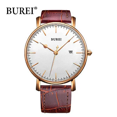 BUREI Men Watch Top Fashion Brand Male Real Leather Strap Large Dial Waterproof Clock Business Sapphire Lens Watches Hot Sale