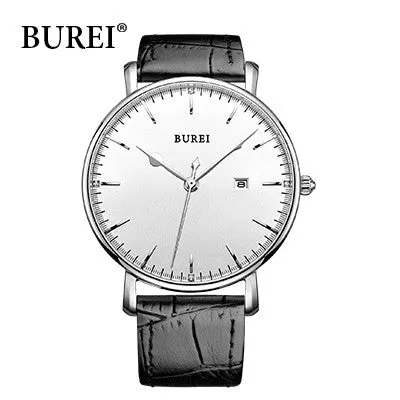 BUREI Men Watch Top Fashion Brand Male Real Leather Strap Large Dial Waterproof Clock Business Sapphire Lens Watches Hot Sale