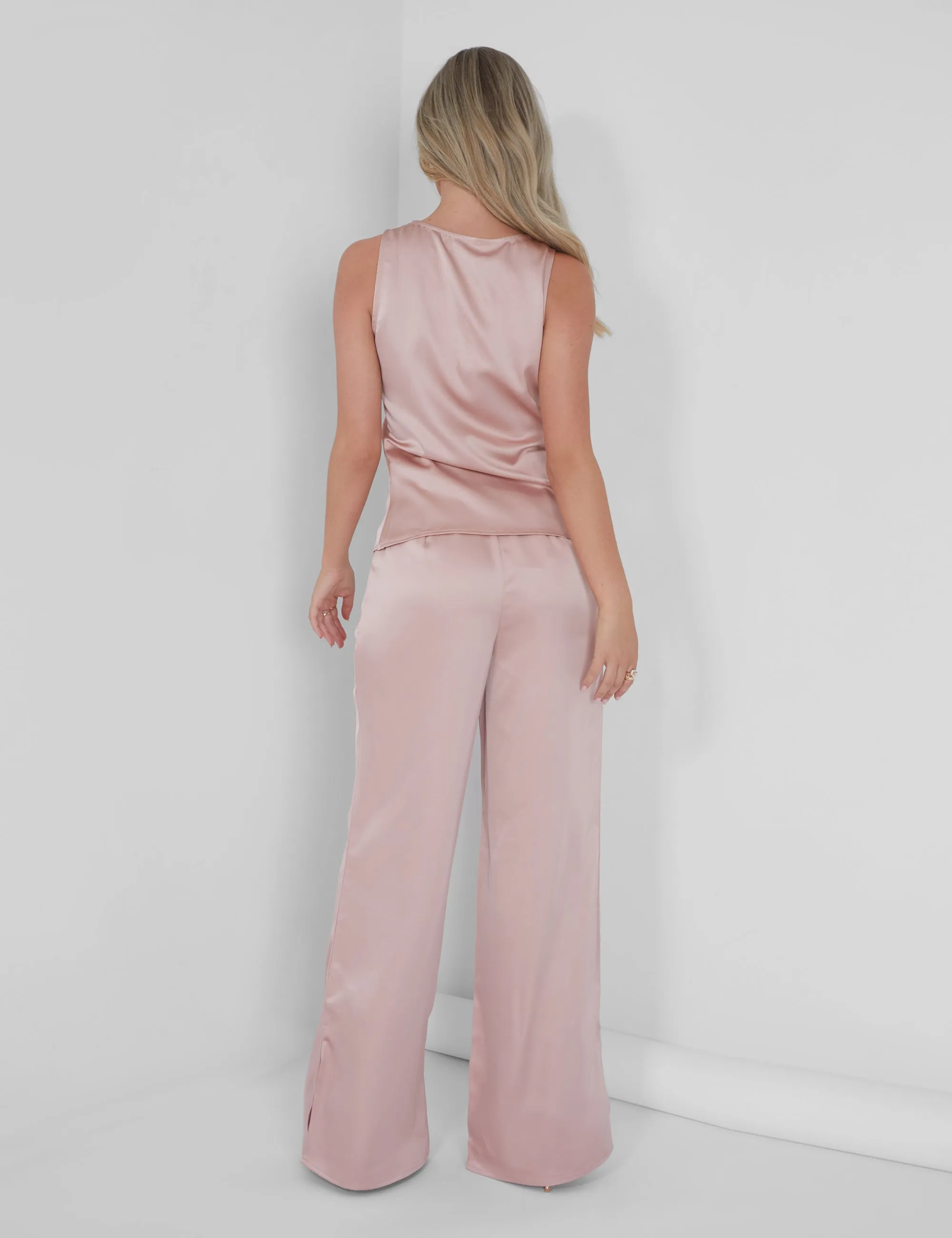 Button Detail Satin Waistcoat Top Pink