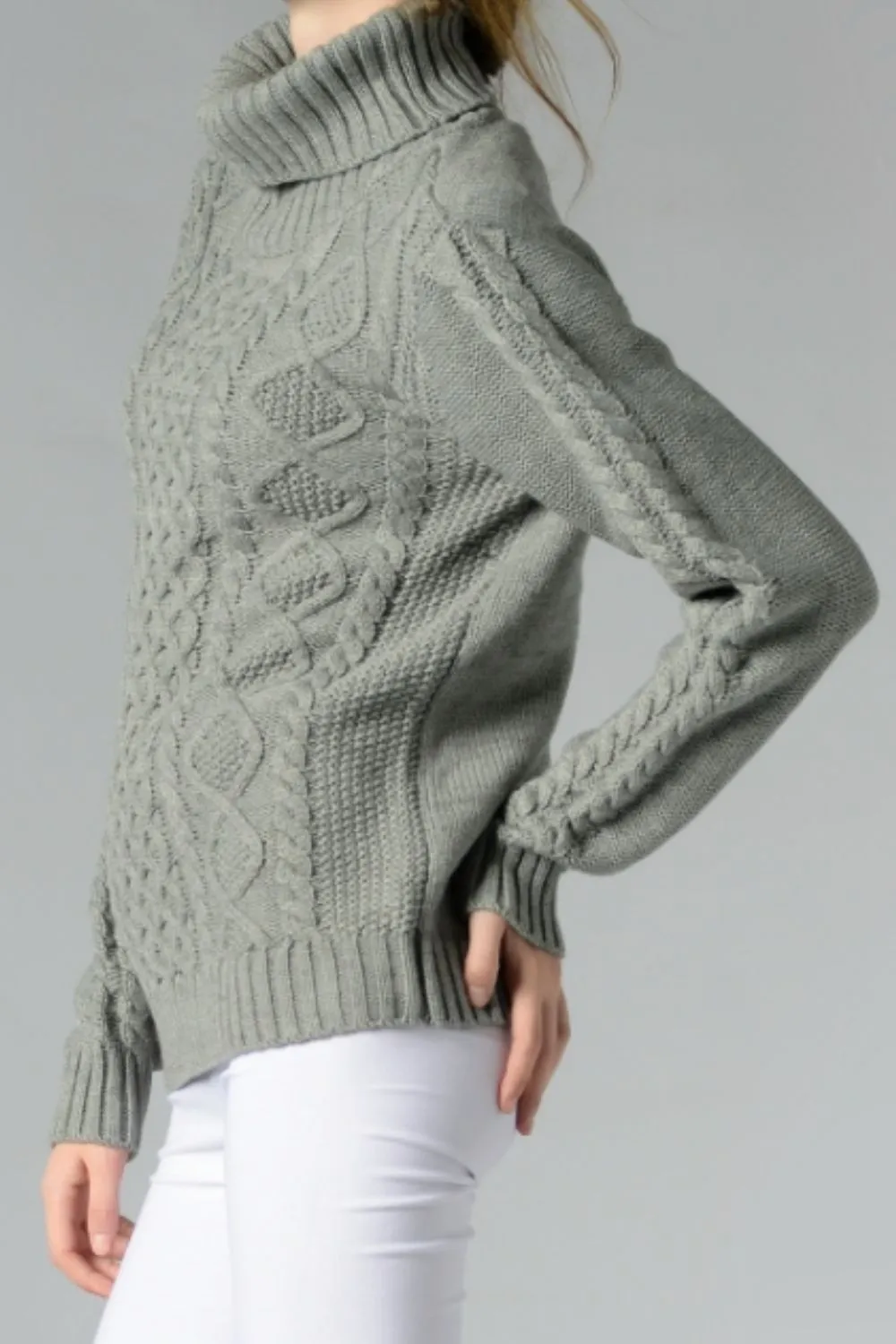 Cable-Knit Turtleneck Long Sleeve Sweater