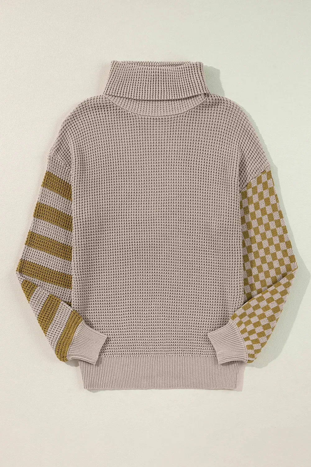 Checkered Striped Turtleneck Long Sleeve Sweater