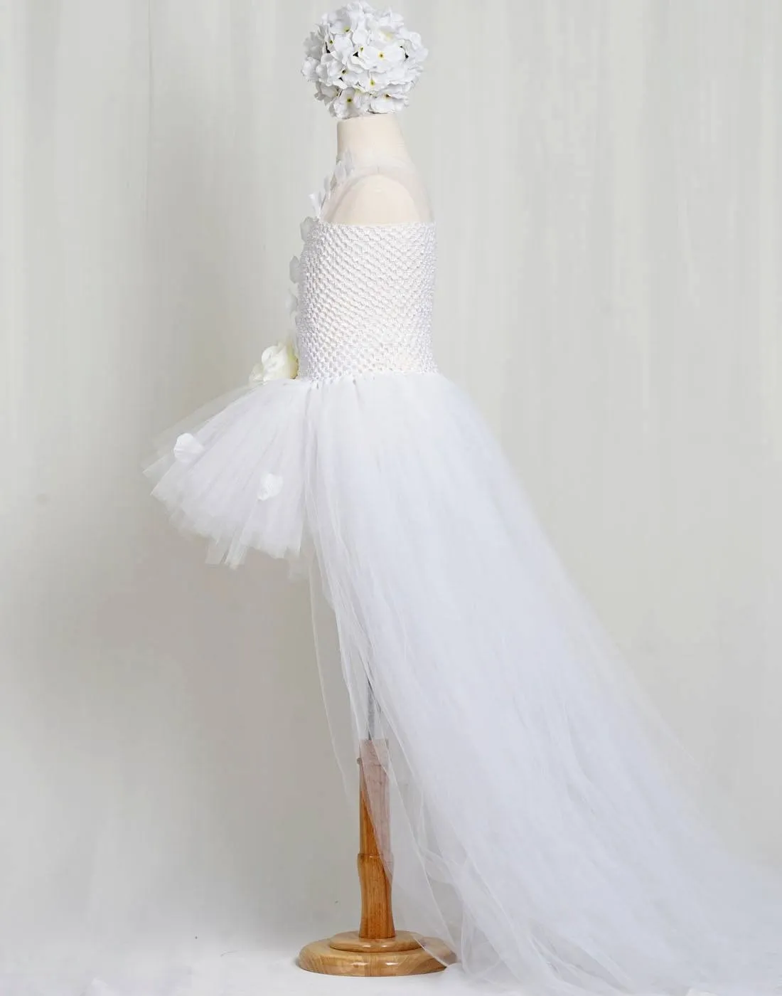 Comely White Crochet Bustle Tutu Dress