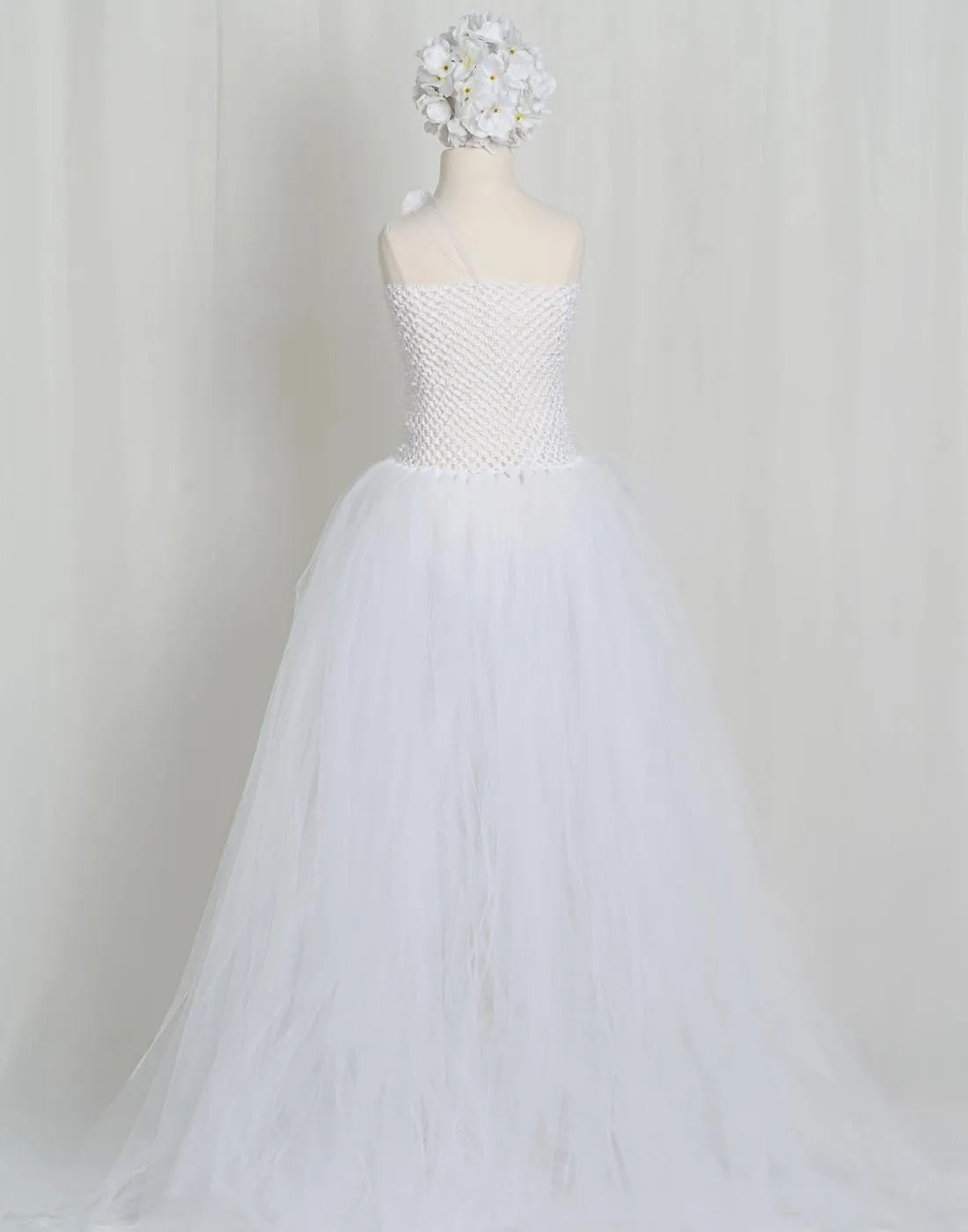 Comely White Crochet Bustle Tutu Dress