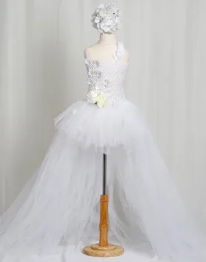 Comely White Crochet Bustle Tutu Dress