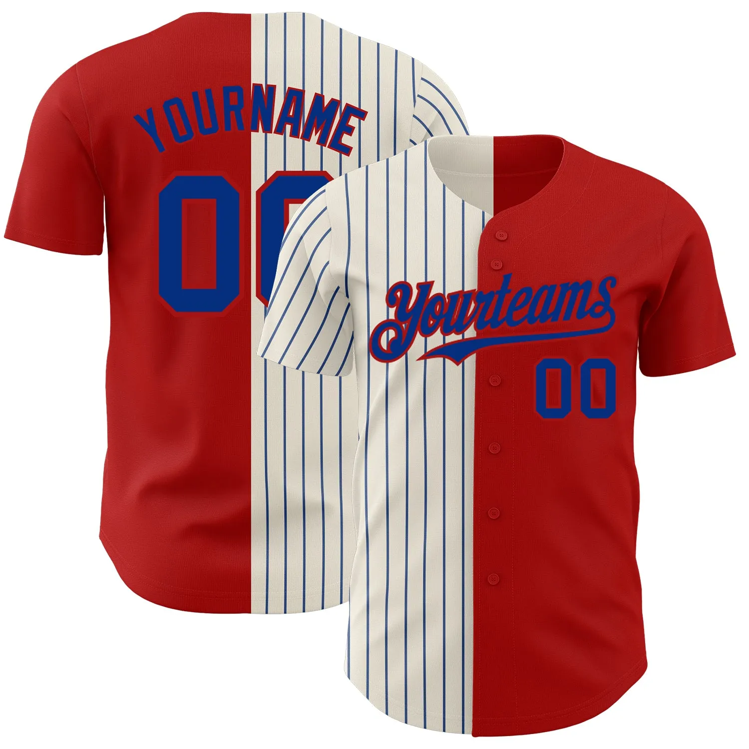 Custom Red Cream-Royal Pinstripe Authentic Split Fashion Baseball Jersey