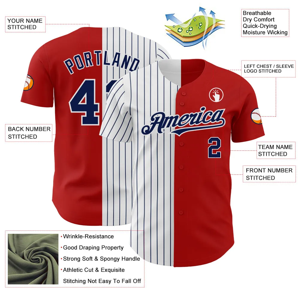 Custom Red White-Navy Pinstripe Authentic Split Fashion Baseball Jersey