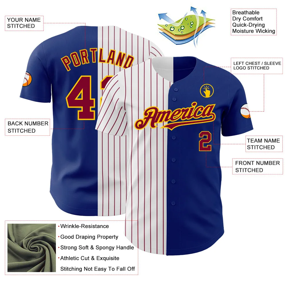 Custom Royal Yellow-Maroon Pinstripe Authentic Split Fashion Baseball Jersey