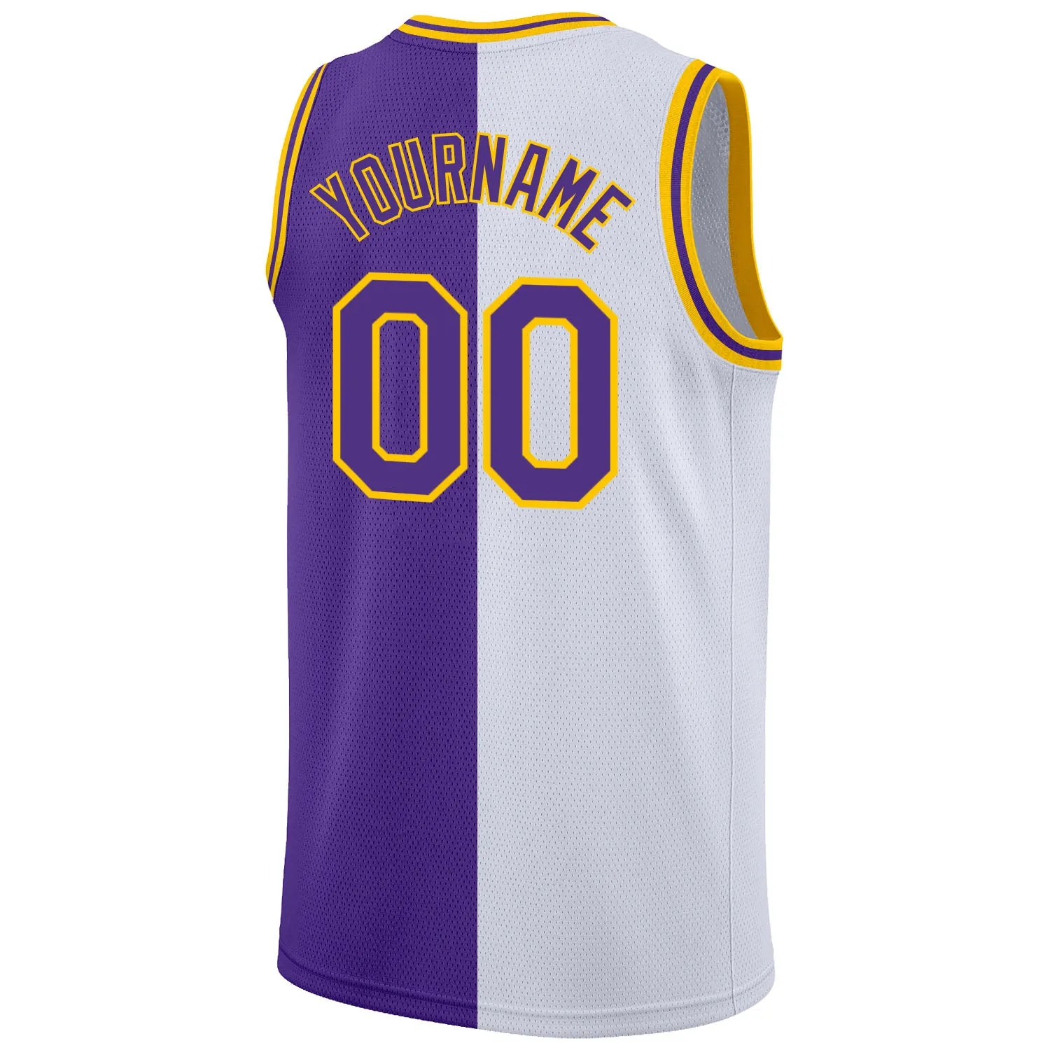 Custom White Purple-Gold Authentic Split Fashion Basketball Jersey