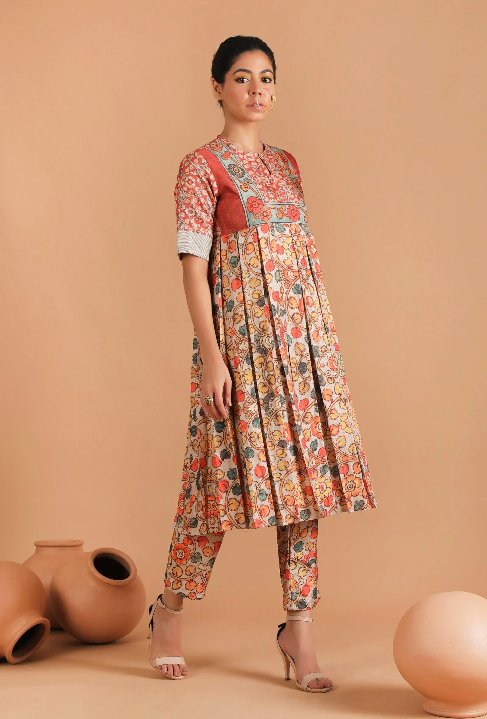 Damini Box Pleated Kalamkari Kurta