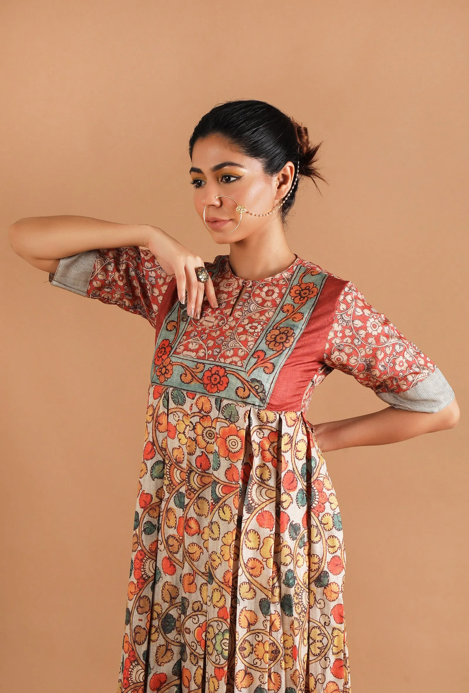 Damini Box Pleated Kalamkari Kurta