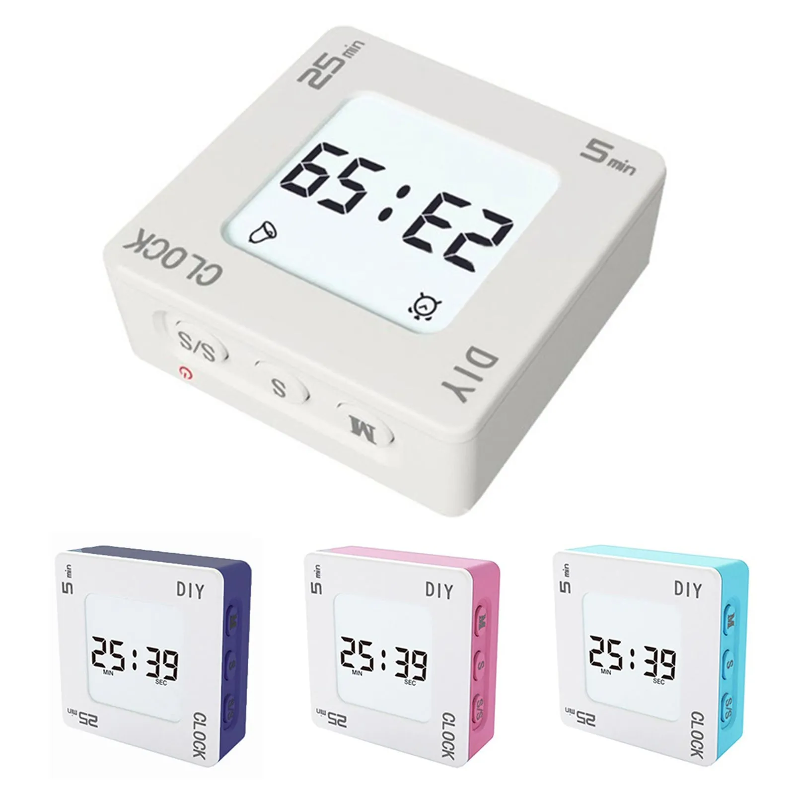 DIY Time Management Tomato Timer Creative Square Alarm Vibration Flashing Backlight Timer Reminder For Students