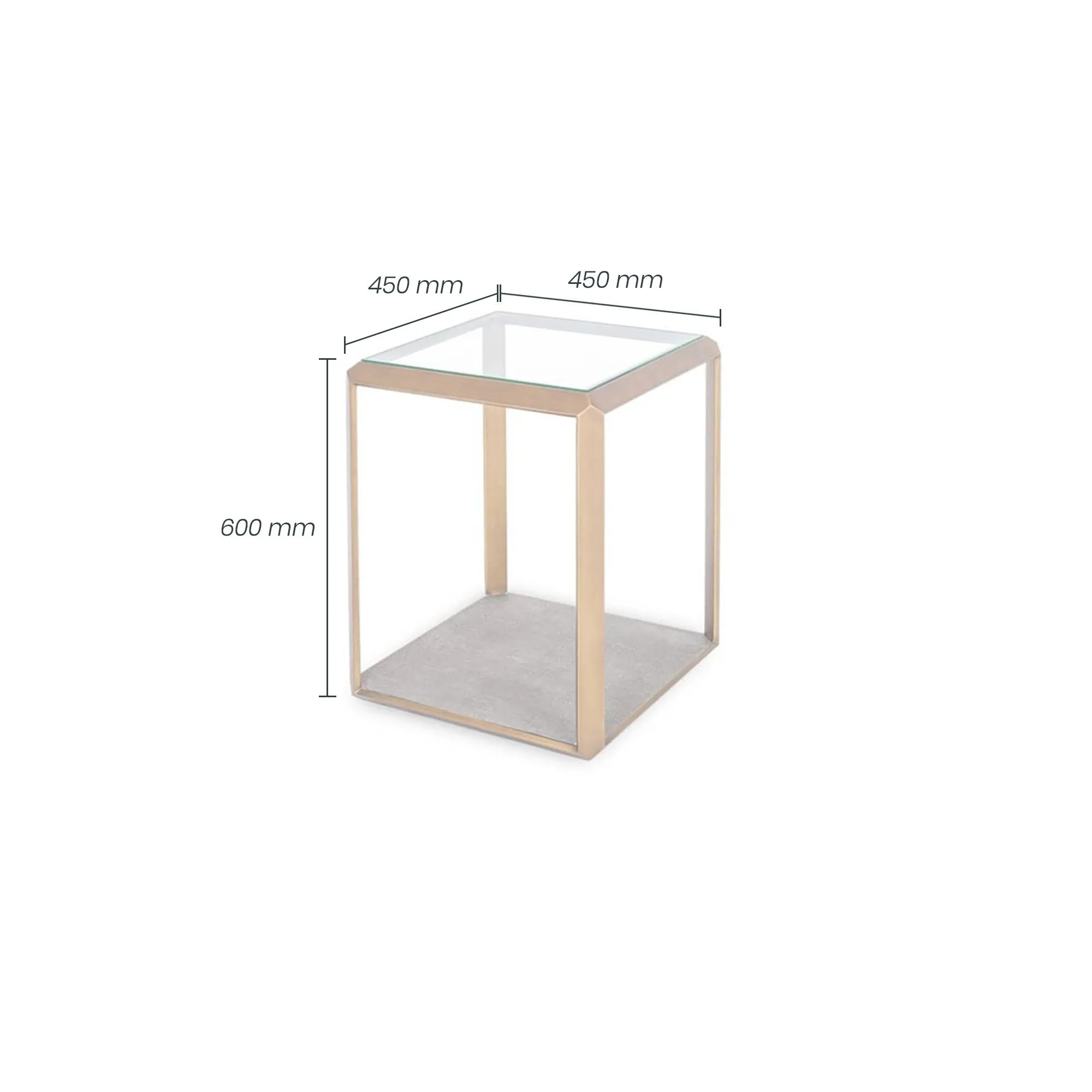 Elmley End Table | Grey Faux Shagreen Base | Brass and Glass Top