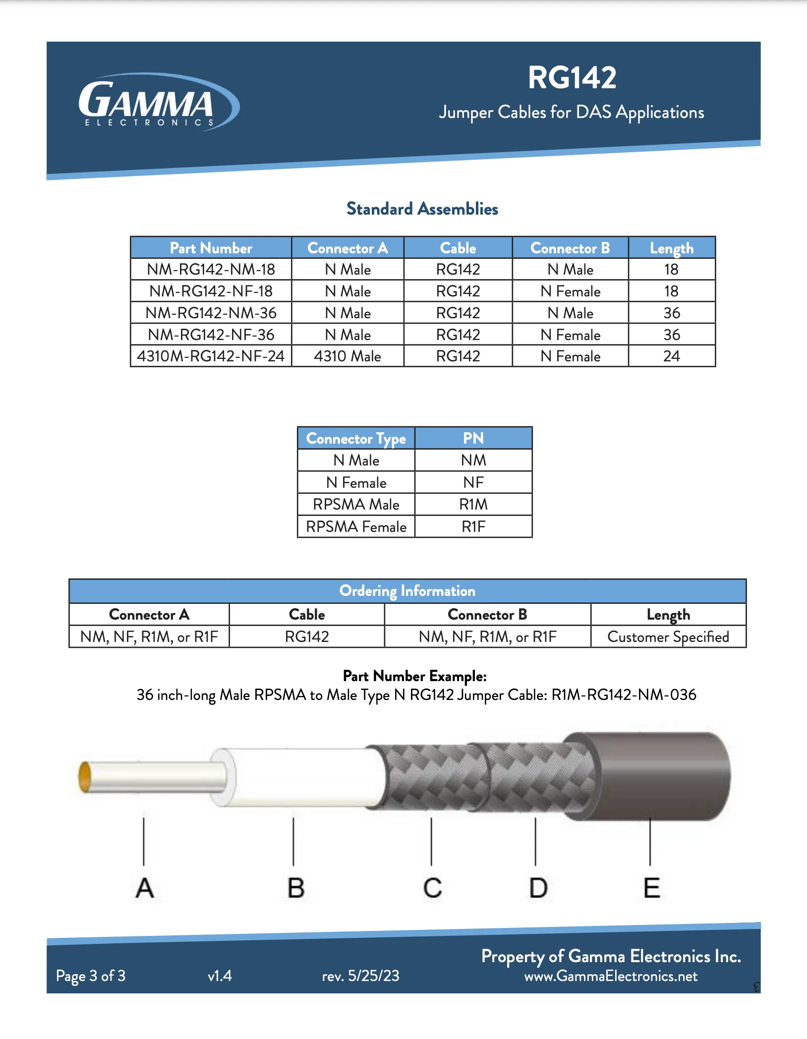 Gamma RG142 Coaxial Cable – Type N Male to Type N Male