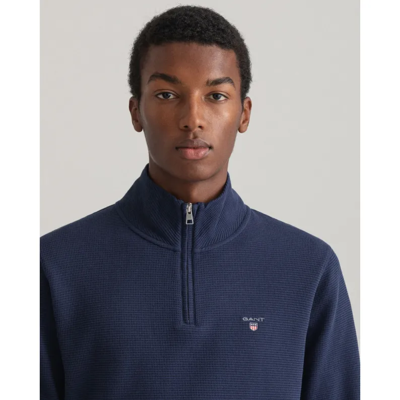 GANT Waffle Half Zip Sweater 2028040 - Evening Blue