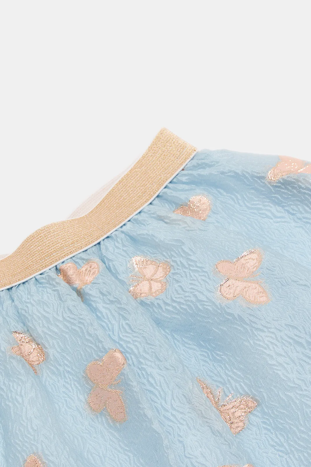 Girls Blue Butterfly Embellished Skirt