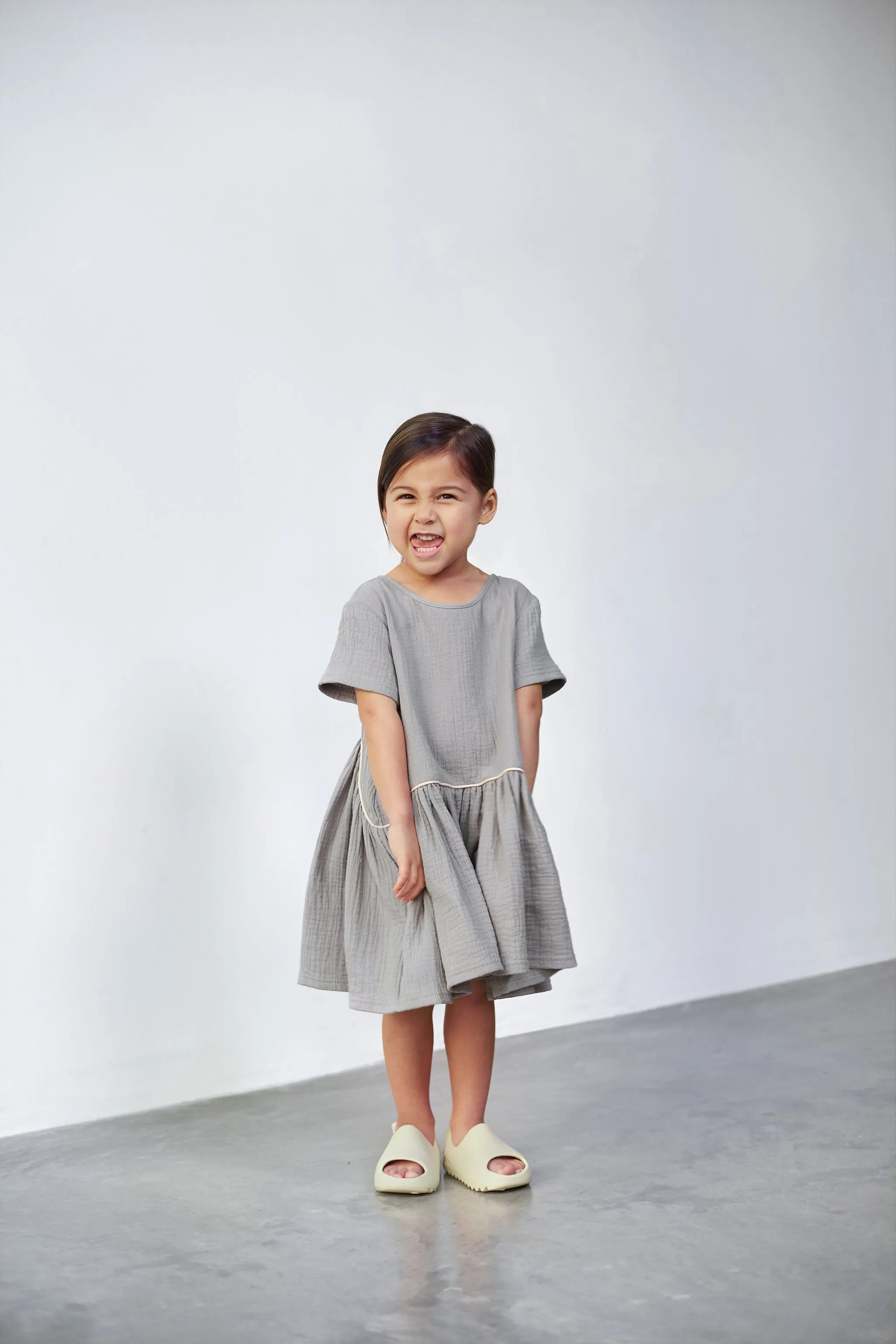 Girls Hi-Low Drop Waist Dress | Light Grey