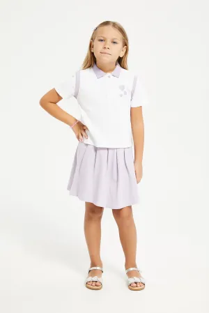 Girls Lilac And White Blouse And Skirt Set (2 Piece)