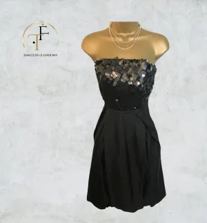 GIVe Black Silk & Sequin Bubble Cocktail Dress UK 8  US 4 EU 36