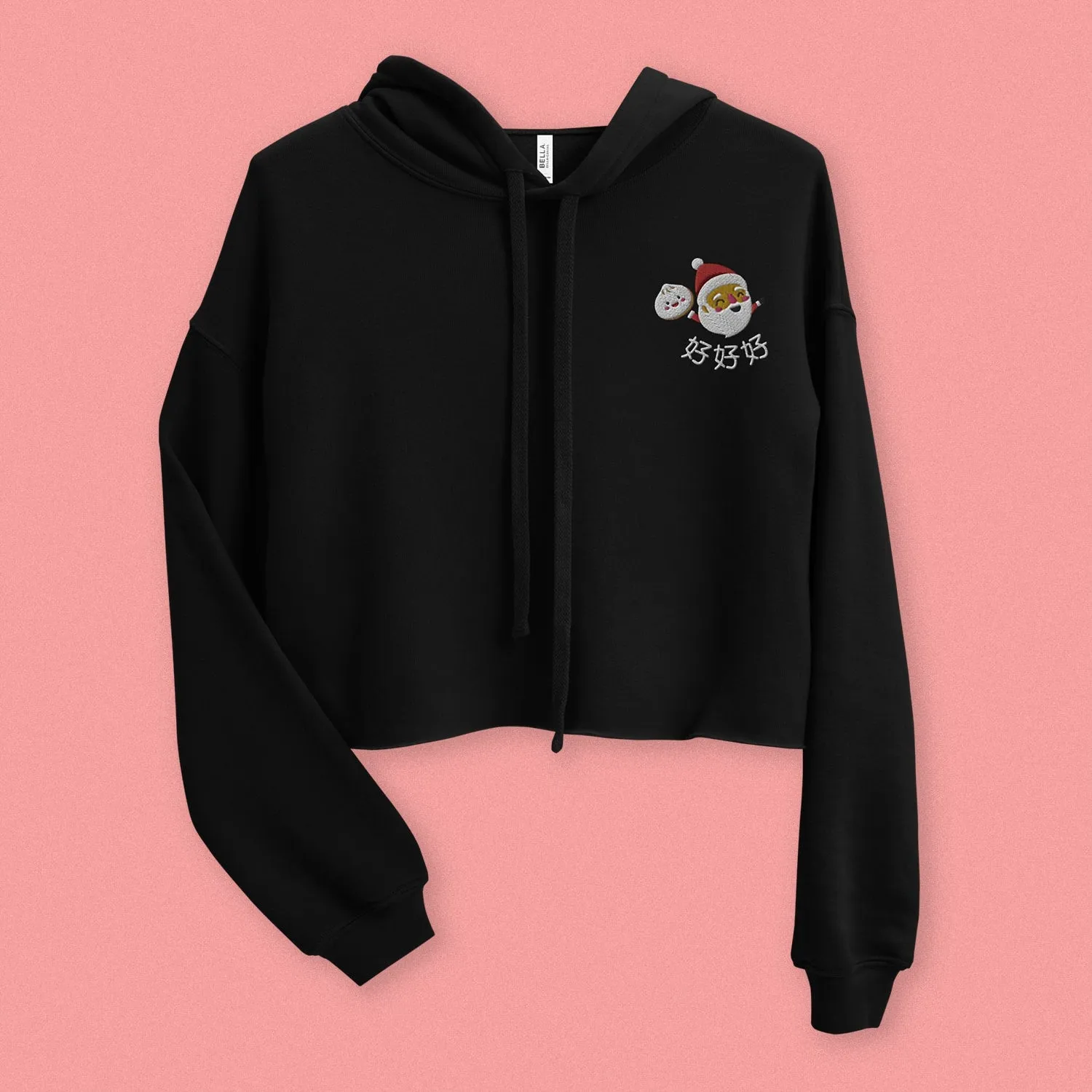 Ho Ho Ho Embroidered Crop Hoodie