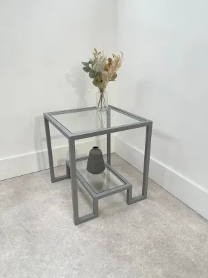 Hudson Glass Metal Side Table - Silver/Light Grey