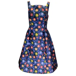 Jonathan Cohen Blue Multi Floral Printed Sleeveless A-Line Dress