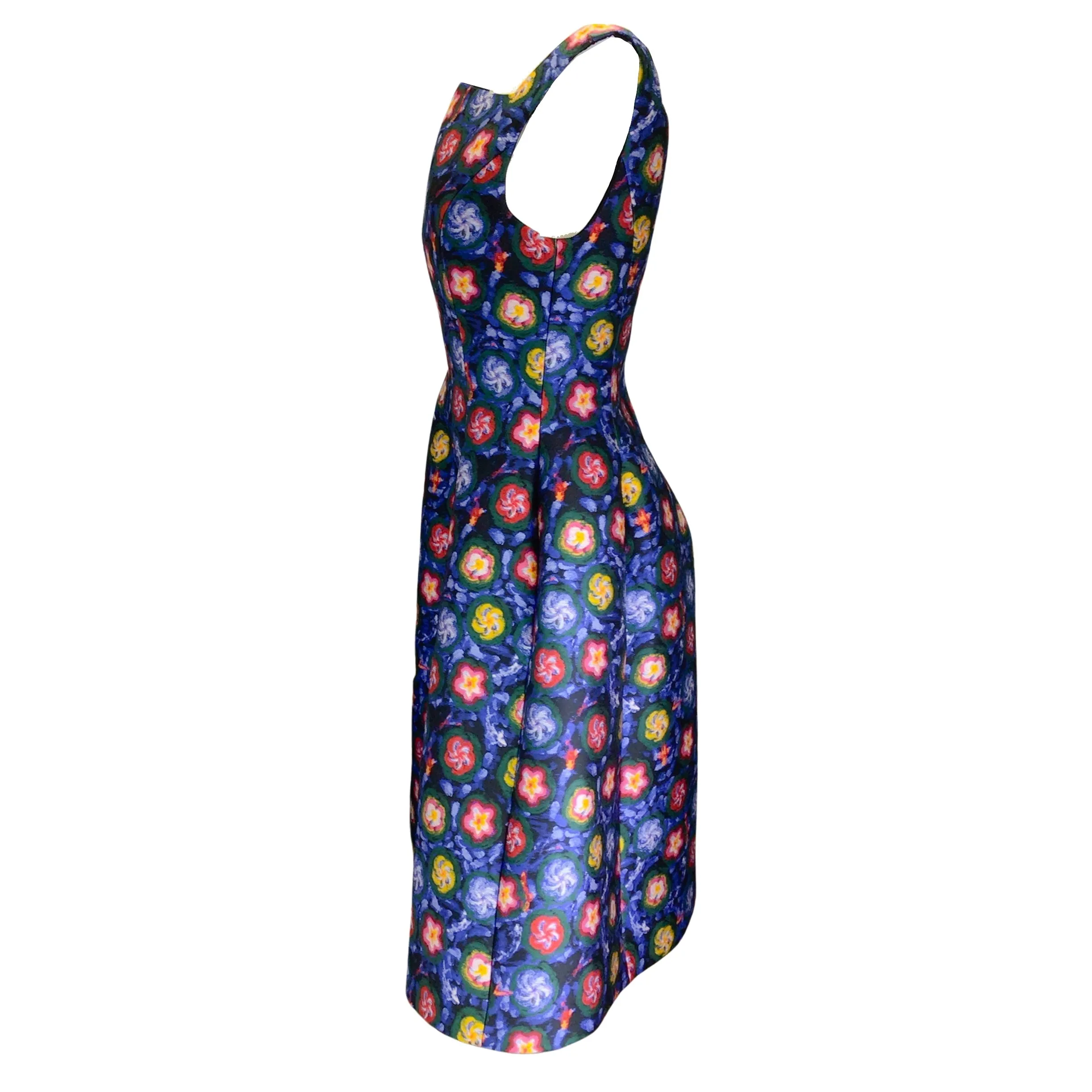 Jonathan Cohen Blue Multi Floral Printed Sleeveless A-Line Dress