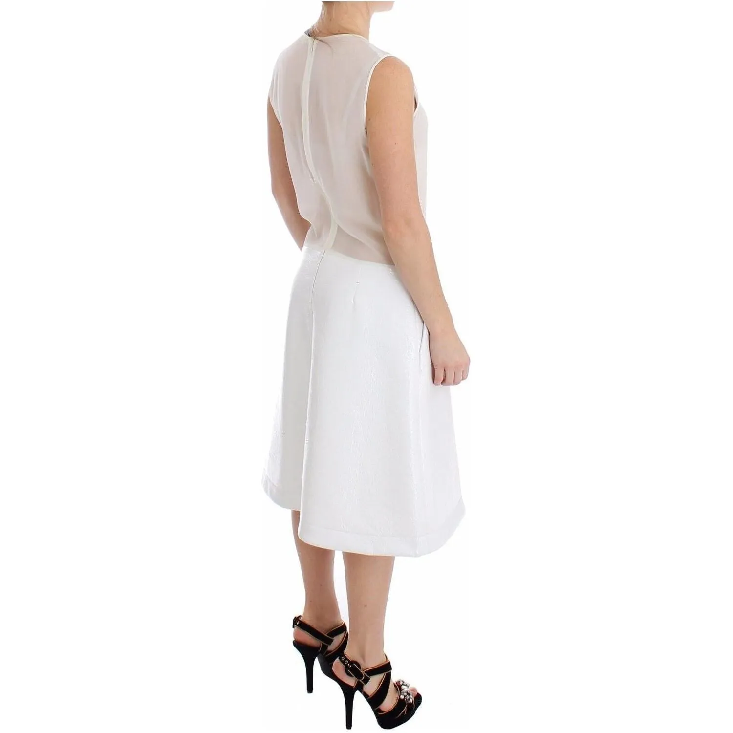 Koonhor Elegant White Silk-Wool Blend Tank Dress