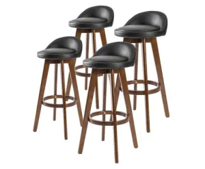 La Bella 4 Set 72cm Black Brown Wooden Bar Stool Leila Leather