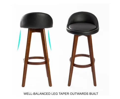 La Bella 4 Set 72cm Black Brown Wooden Bar Stool Leila Leather