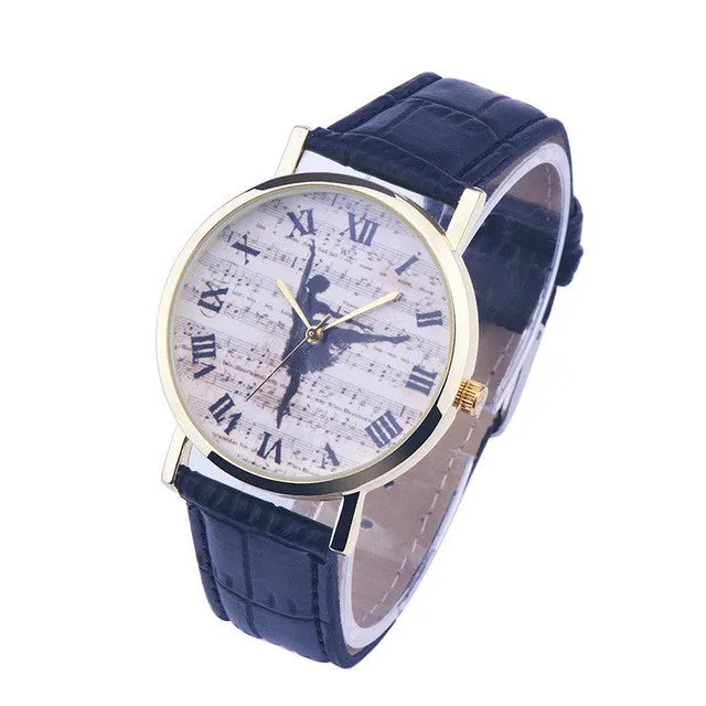 Ladies Fashion Girl Quartz Watch Clock Women Leather Casual Dress Women's Dancing Girl Wristwatch Hot Cool Unique Watches