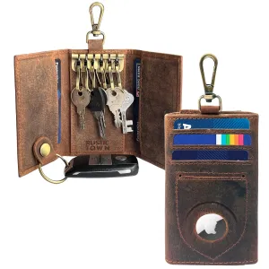 Leather Key Holder - Slim Keychain AirTag Holder Wallet