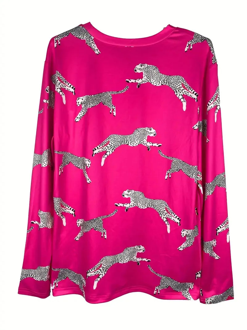 Leopard Hot Pink Long Sleeve Shirt