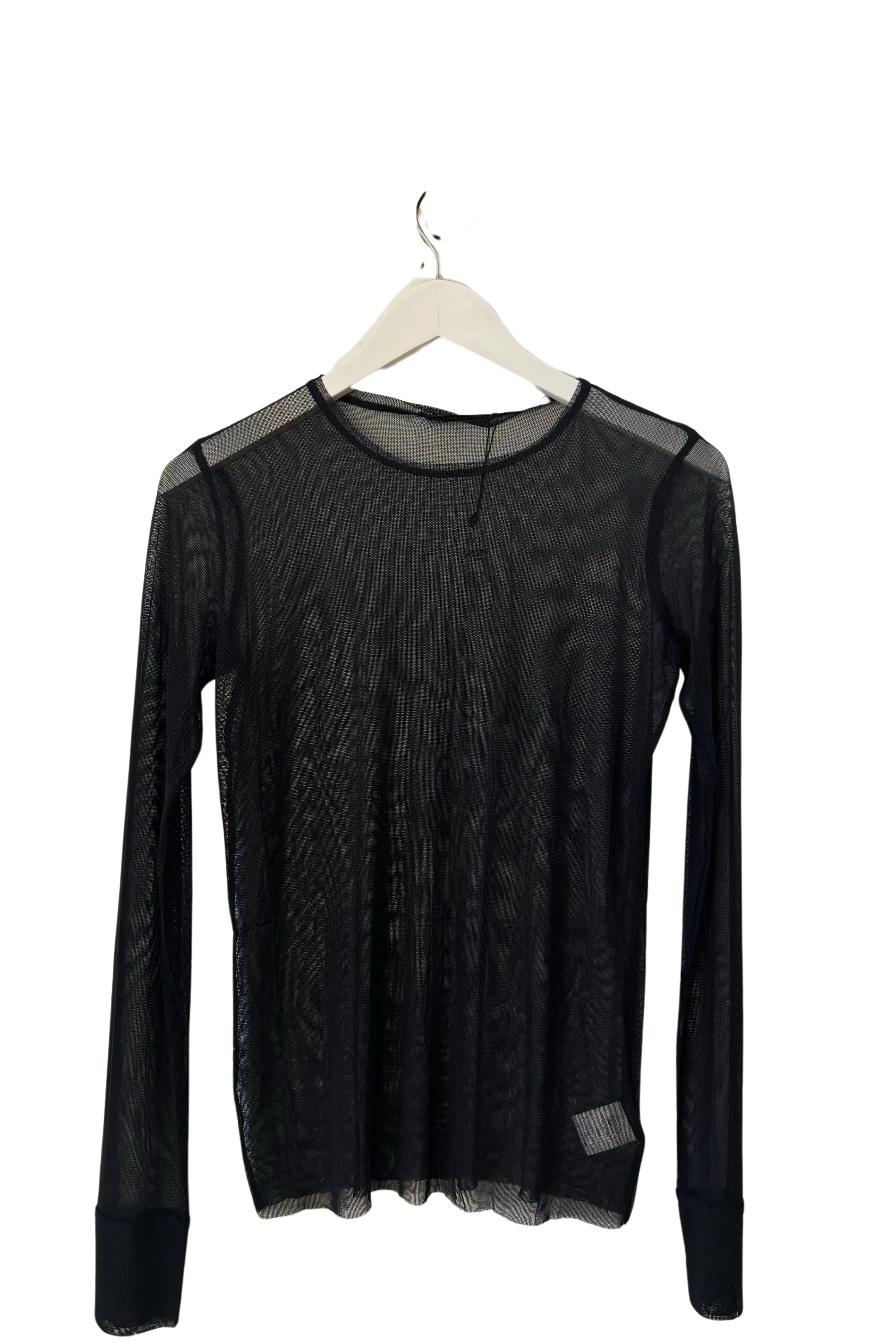 Long Sleeve Silk Tulle T in Black Coal